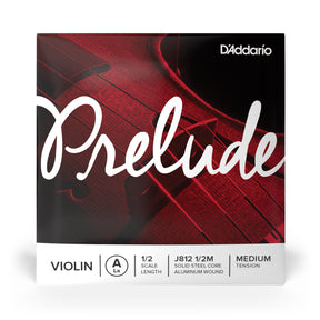 Front of packaging for D'Addario's J812 1/2M violin A string with brand and product details.