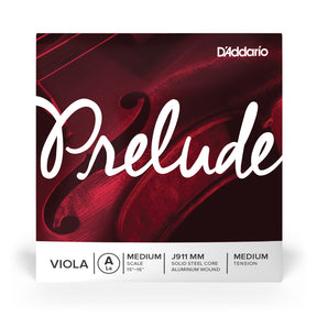 Front of packaging for D'Addario's J911 MM  viola 'A' string with brand and product details.