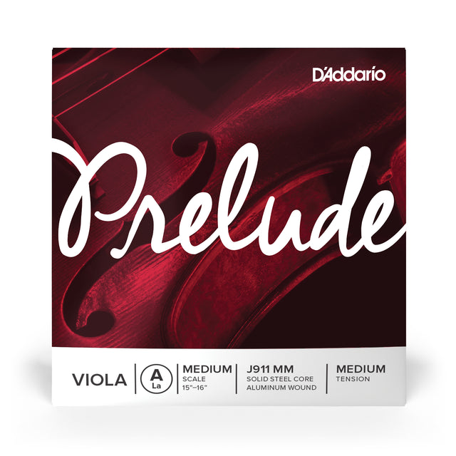 Front of packaging for D'Addario's J911 MM  viola 'A' string with brand and product details.