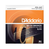 Packaging for EJ10 80/20 bronze guitar strings by D'Addario