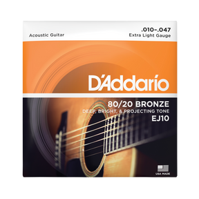 Packaging for EJ10 80/20 bronze guitar strings by D'Addario