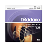Packaging for D'Addario EJ13 80/20 bronze guitar strings with brand details