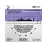 Backside of packaging for D'Addario EJ13 guitar strings with product details including string gauges