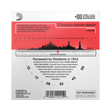 Backside of packaging for D'Addario EJ17 guitar strings with product details including string gauges