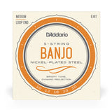 Front of packaging for D'Addario EJ61 banjo strings with brand and product details.