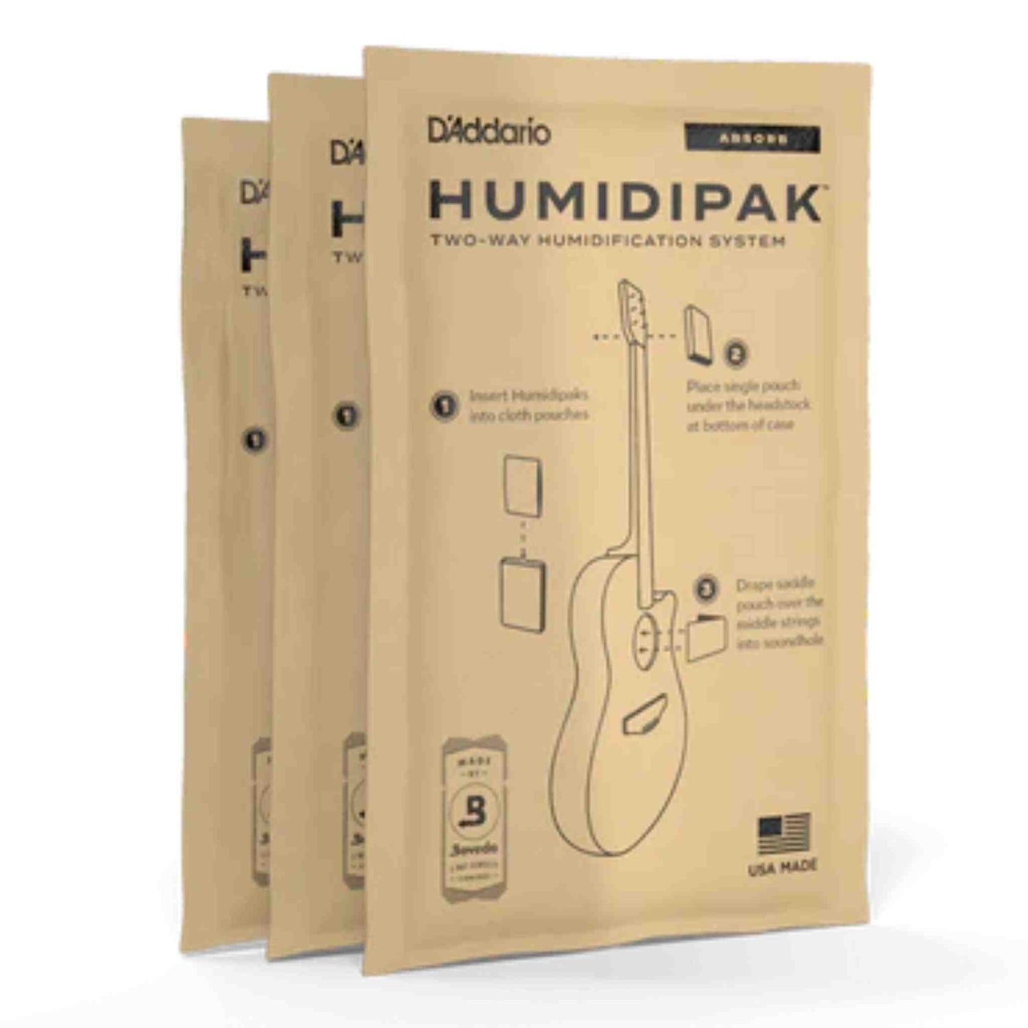 D'Addario Humidipak Absorb Replacement Refill - PW-HPAP-03 - 3-Pack