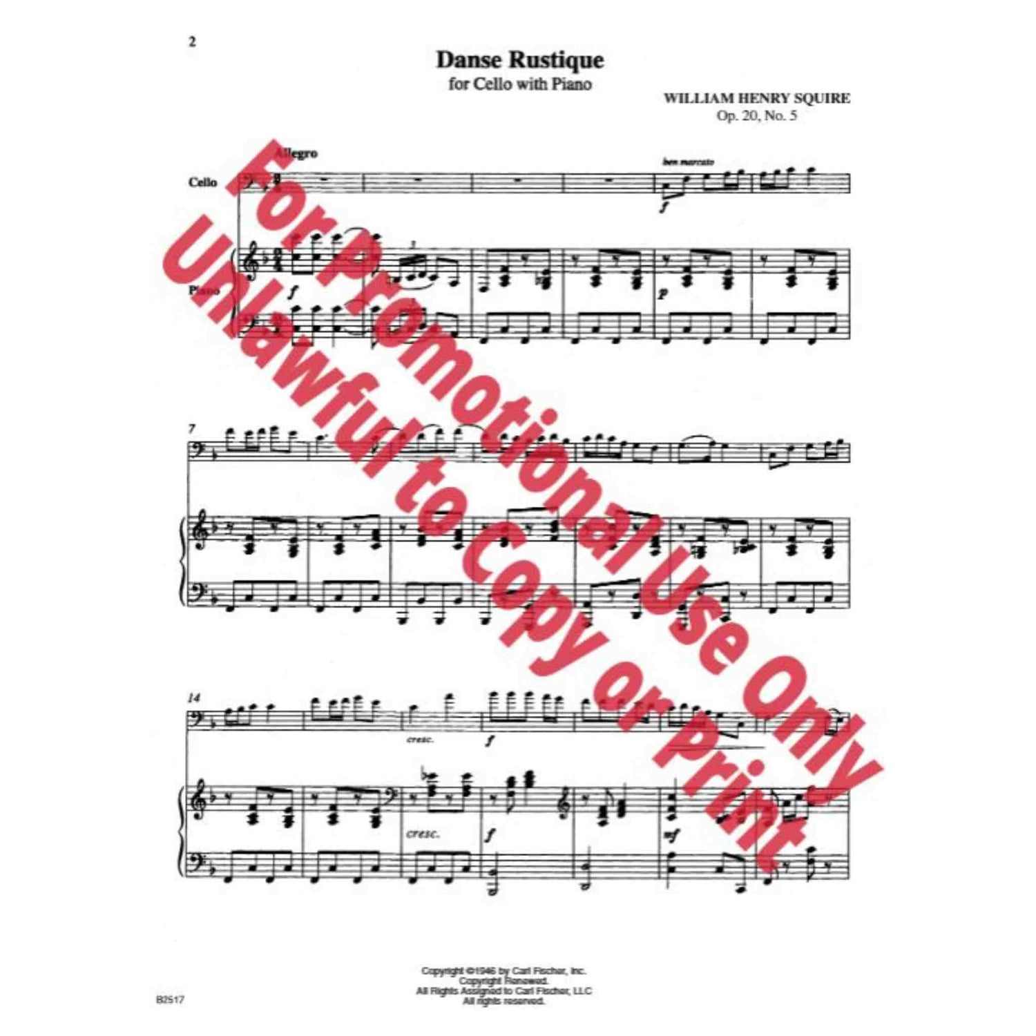 Danse Rustique - Opus 20, No. 5 - Cello Solo - Piano