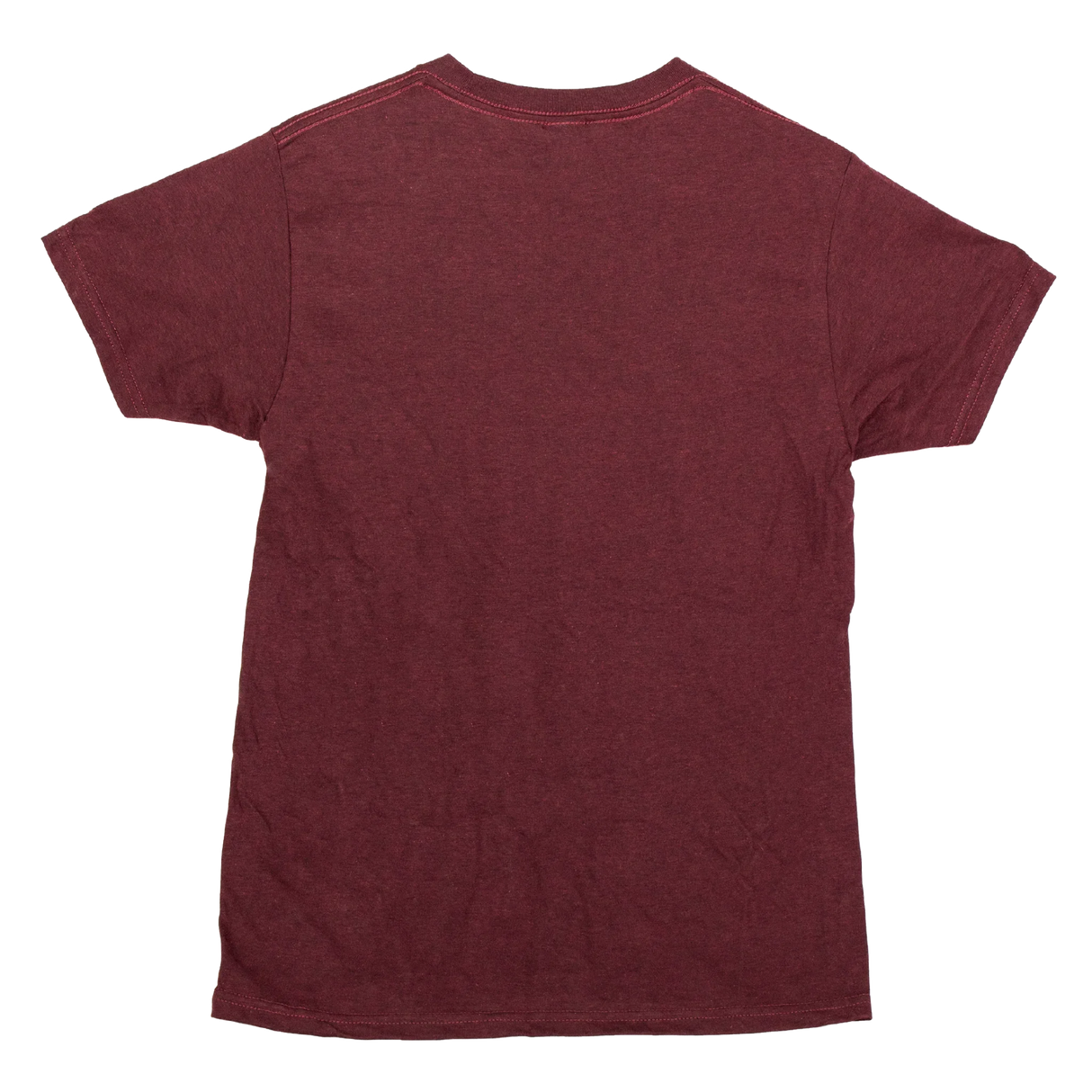 The image shows a plain maroon or burgundy t-shirt photographed from the back against a white background. There are no visible musical instruments, music-related graphics, or accessories on this side. If related to the music industry, any branding or designs may be on the front, which is not shown in this view.