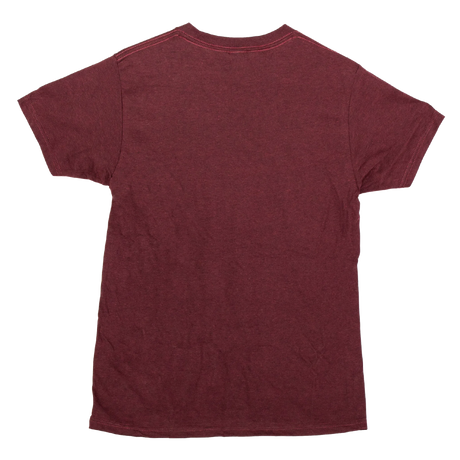 The image shows a plain maroon or burgundy t-shirt photographed from the back against a white background. There are no visible musical instruments, music-related graphics, or accessories on this side. If related to the music industry, any branding or designs may be on the front, which is not shown in this view.