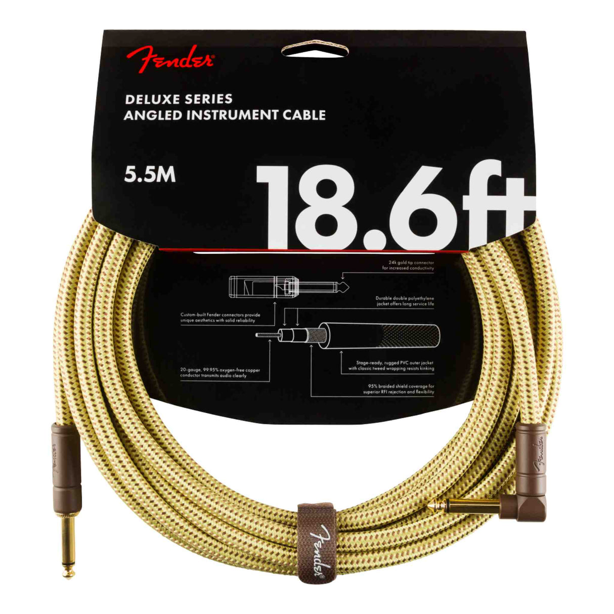 Fender Deluxe Series Tweed Instrument Cable - Straight/Angle - Tweed - 18.6FT