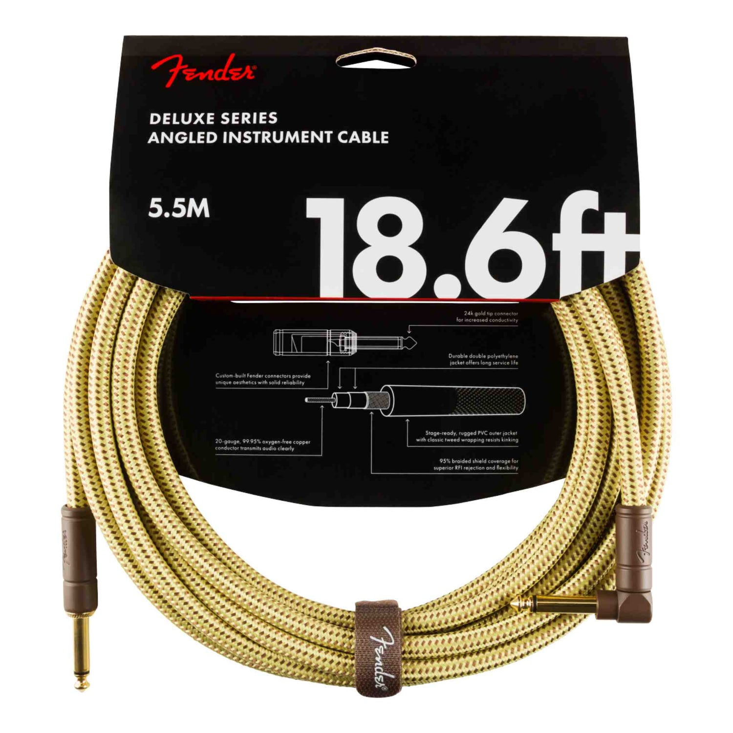 Fender Deluxe Series Tweed Instrument Cable - Straight/Angle - Tweed - 18.6FT