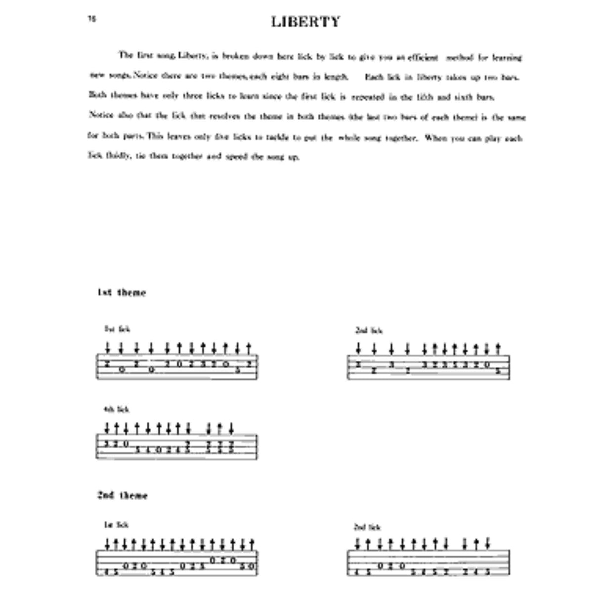 Sheet music for a song titled 'Liberty' with mandolin tablature and text instructions.