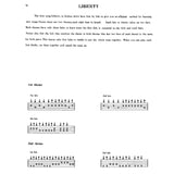 Sheet music for a song titled 'Liberty' with mandolin tablature and text instructions.