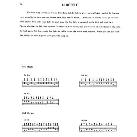 Sheet music for a song titled 'Liberty' with mandolin tablature and text instructions.
