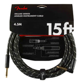 Fender Deluxe Series Tweed Instrument Cable, Straight/Angle - Black Tweed - 15FT