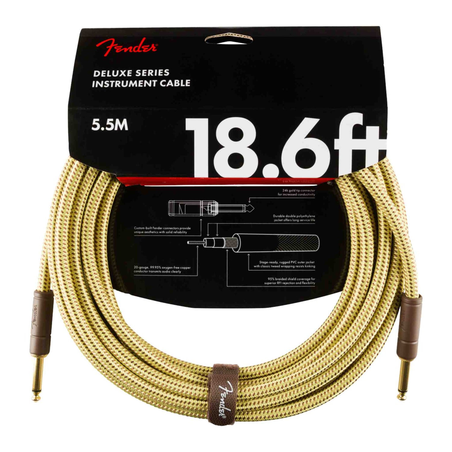Fender Deluxe Series Tweed Instrument Cable - Straight/Straight - Tweed - 18.6FT