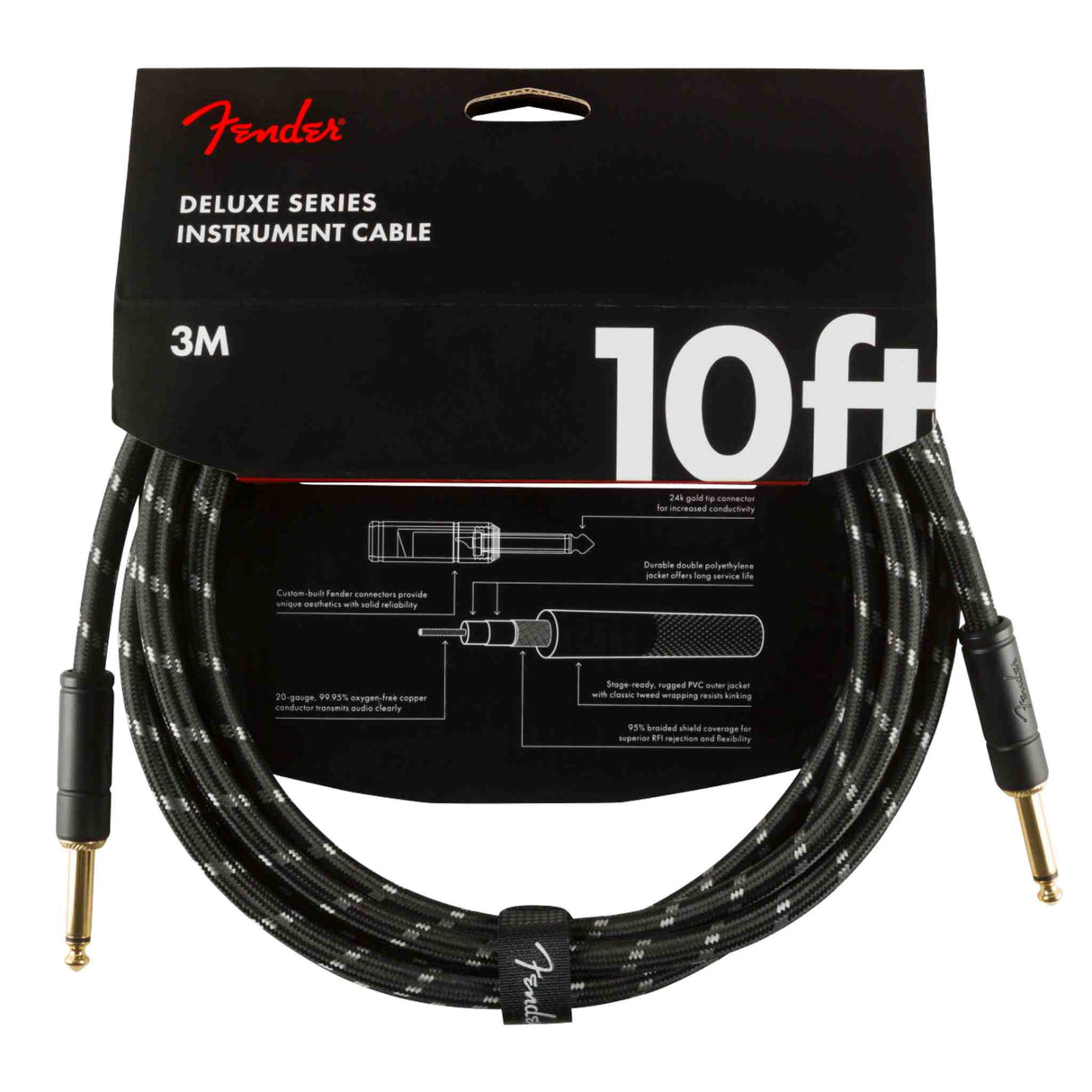 Deluxe Series Tweed Instrument Cable - Straight/ Straight - Black Tweed - 10FT