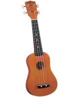 The image shows a Diamond Head soprano ukulele with a natural light brown wood finish. It features a classic figure-8 body with a central sound hole, a dark fretboard with position dots, four white tuning pegs, four strings, and a dark tie-bar bridge. The compact size and details suggest it is an entry-level instrument. The ukulele is photographed against a white background.