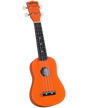 The image shows a bright orange soprano ukulele from the "Diamond Head" brand, as seen on the headstock. It features a traditional body shape with a sound hole, four strings, four tuning pegs with white buttons, and a dark fretboard with fret markers. The instrument has a vibrant finish and is likely designed for beginners or casual players, combining an eye-catching look with a cheerful, relaxed style.