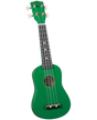 The image shows a bright green soprano or concert ukulele with a small guitar-like body. It has four strings, four white tuning pegs, a dark fretboard with white dot markers, and a black bridge. The headstock features the "DIAMOND HEAD" branding. The sound hole is centered on the body. This vibrant, eye-catching ukulele is typical of beginner-friendly instruments.