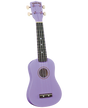 The image shows a soprano ukulele from the Diamond Head brand in a lavender color. It features four strings, four tuning pegs with cream buttons, a dark fretboard with position markers, a circular sound hole with rosette rings, and a classic figure-8 body shape. Likely an entry-level model made from laminated or composite materials, its vibrant color makes it distinctive among traditional wood finishes.