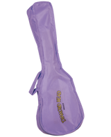 The image shows a vibrant purple gig bag made of lightweight fabric, shaped to fit a ukulele. It features the text "DIAMOND HEAD" with "UKULELES" below, indicating the brand. The case includes a carrying handle and zipper closure, designed to protect the instrument from dust, minor impacts, and scratches while remaining portable for musicians.