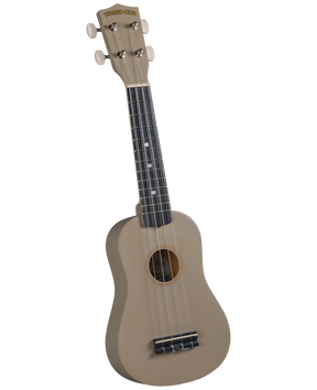 The image shows a soprano ukulele with a light brown body and neck. The headstock is labeled "DIAMOND HEAD" in gold. It has four tuning pegs (two per side), a dark fretboard with white dot markers, four strings, and a circular sound hole. The body has a traditional shape and a plastic or composite bridge. This entry-level ukulele is likely made from laminated wood or similar materials.