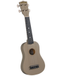 The image shows a soprano ukulele with a light brown body and neck. The headstock is labeled "DIAMOND HEAD" in gold. It has four tuning pegs (two per side), a dark fretboard with white dot markers, four strings, and a circular sound hole. The body has a traditional shape and a plastic or composite bridge. This entry-level ukulele is likely made from laminated wood or similar materials.