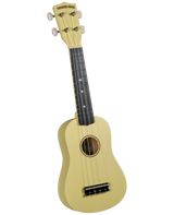 The image shows a soprano or concert-sized ukulele with a light natural wood finish and a classic guitar-like body. It features a circular sound hole, a dark fretboard with dot markers, and a bridge anchoring four strings. The headstock displays the "DIAMOND HEAD" brand and has four tuning pegs (two on each side). The ukulele is photographed against a white background, highlighting its bright, cheerful Hawaiian design.