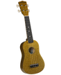 The image shows a soprano ukulele with a compact figure-8 body and a distinctive gold glitter finish. It has four strings, a dark fretboard with position dots, white tuning pegs, and the brand name "DIAMOND HEAD" on the headstock. This eye-catching, entry-level instrument is likely designed for beginners or decorative use, combining portability with a fun, sparkly look.