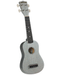 The image shows a soprano ukulele with a sparkly silver finish on the body and headstock. It has four strings, four tuning pegs with cream-colored buttons, a dark wooden fretboard with dot markers, and a traditional body shape with a central sound hole. The headstock features the "Diamond Head" logo. This decorative ukulele is likely an entry to mid-level model from a well-known Hawaiian brand.