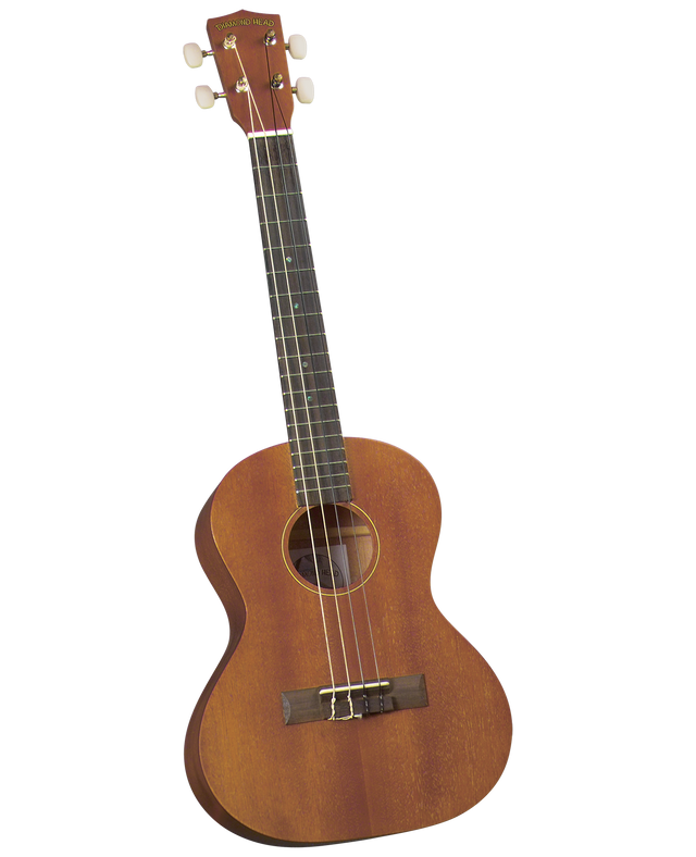 The image shows a tenor or concert-sized Diamond Head ukulele with a natural wood finish. It has a figure-8 body, four strings, a dark fretboard with markers, four tuning pegs with cream-colored buttons, a central sound hole, and a bridge near the bottom. The "DIAMOND HEAD" logo is visible on the headstock. This acoustic ukulele is part of the guitar family and popular in various music styles.