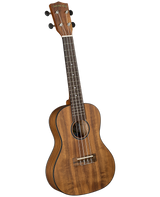 The image shows a Diamond Head ukulele, likely concert or tenor size, with a koa or similar wood body featuring visible grain. It has four strings, a dark rosewood or ebony fretboard with dot markers, traditional figure-8 shape, four black tuning pegs, a central round sound hole, and a wooden bridge. The natural wood finish highlights its quality and appeal, making it suitable for beginners and intermediate players.