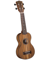 The image shows a soprano ukulele by Diamond Head with a natural wood finish. It features a rich wood body and neck, likely koa, a dark rosewood fretboard with white markers, four strings, black tuning pegs, a round sound hole with decorative binding, and a dark wooden bridge. The instrument highlights visible wood grain and is a quality, affordable model suitable for players of all levels.
