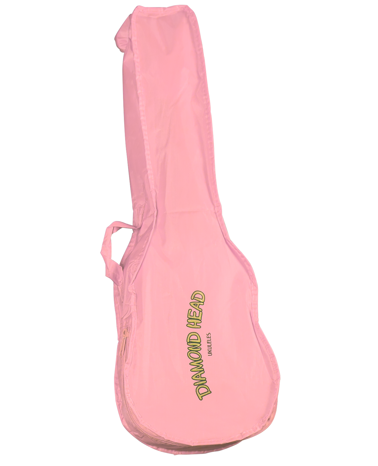 pink ukulele gig bag with the words diamond head ukulele embossed on it.  