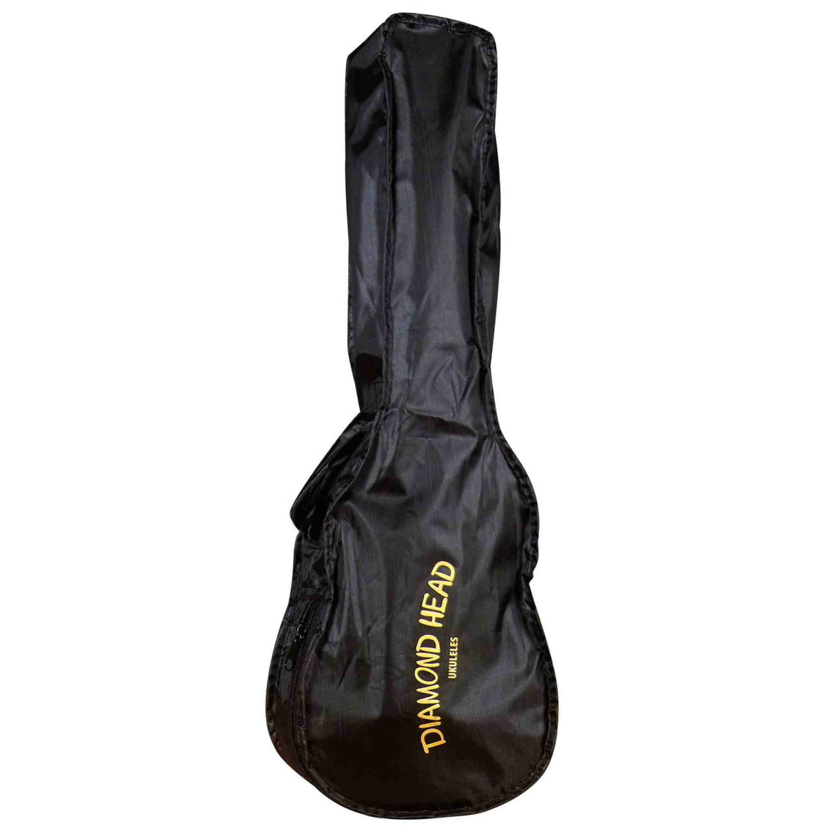black ukulele gig bag with the words Diamond Head Ukuleles written on it. 