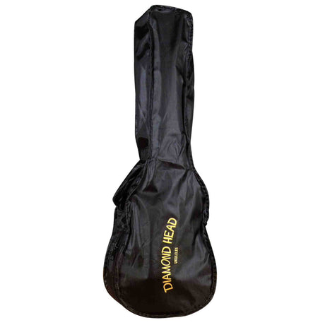 black ukulele gig bag with the words Diamond Head Ukuleles written on it. 
