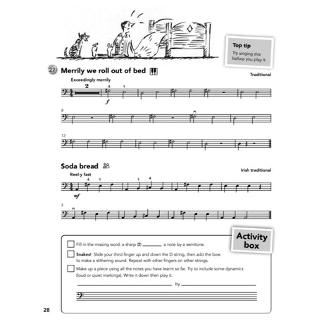Sheet music of the songs, Merrily we roll out of bed and Soda Bread for Double Bass.