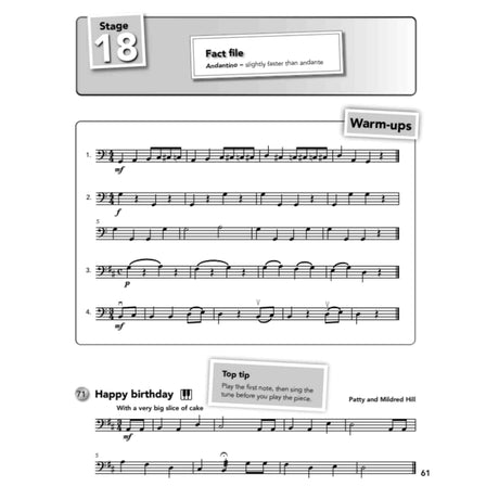 Warm up exercises for the double bass and the song happy birthday. 
