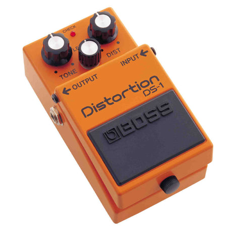 Orange Boss Distortion DS-1 guitar effects pedal on a white background