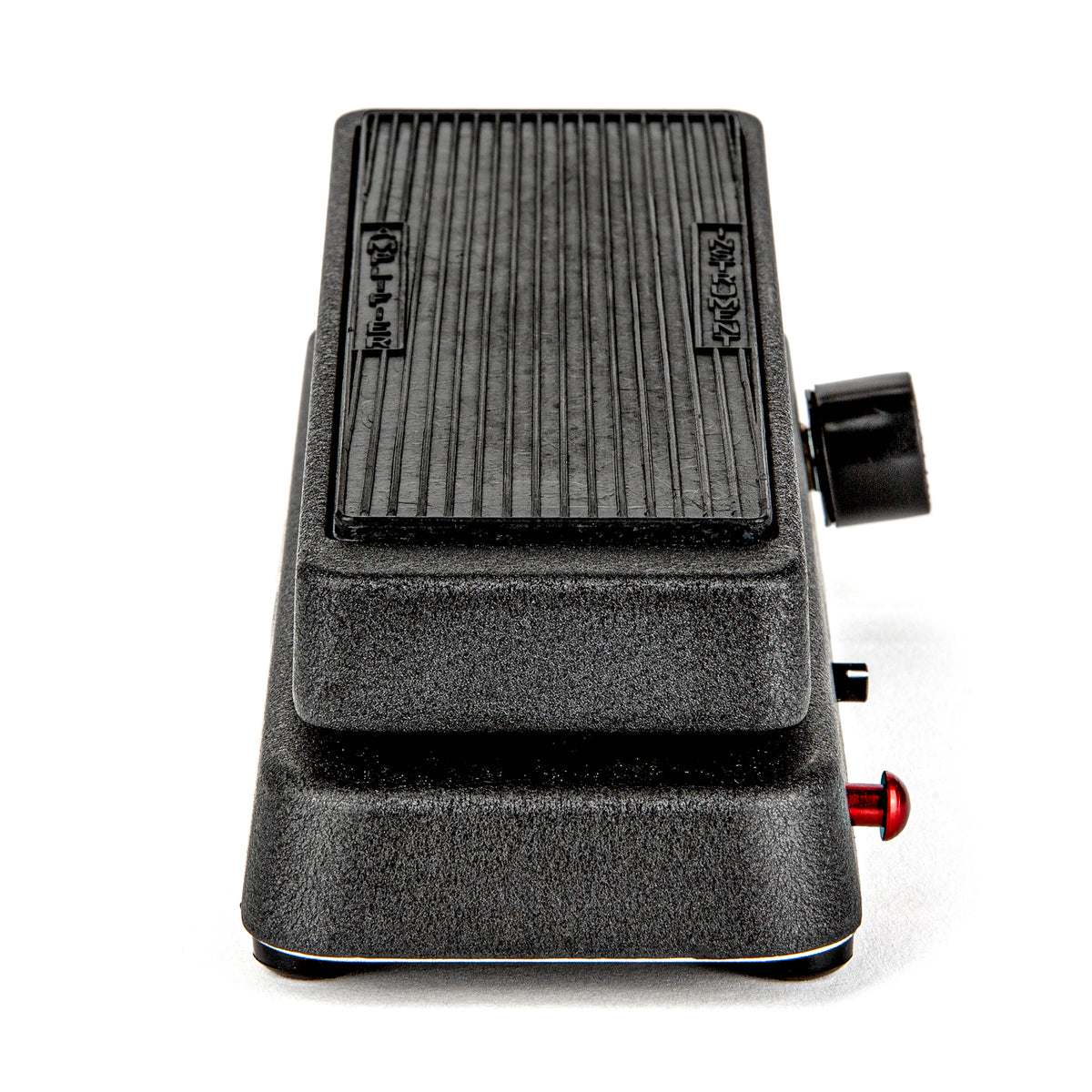 The back view of the Dunlop 535 reissue Cry Baby wah pedal with a control knob on the right side.