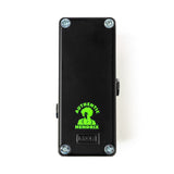 The back of a Jimi Hendrix guitar pedal with black finish, green artwork, and visible screws.