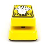 Back view of the yellow Kirk Hammett Dunlop wah pedal.