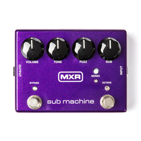 MXR bass effect pedal that has a metallic purple finish and various controls.