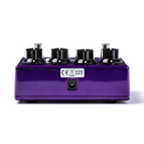 The top side of a MXR bass pedal with a metallic purple finish and DC input.