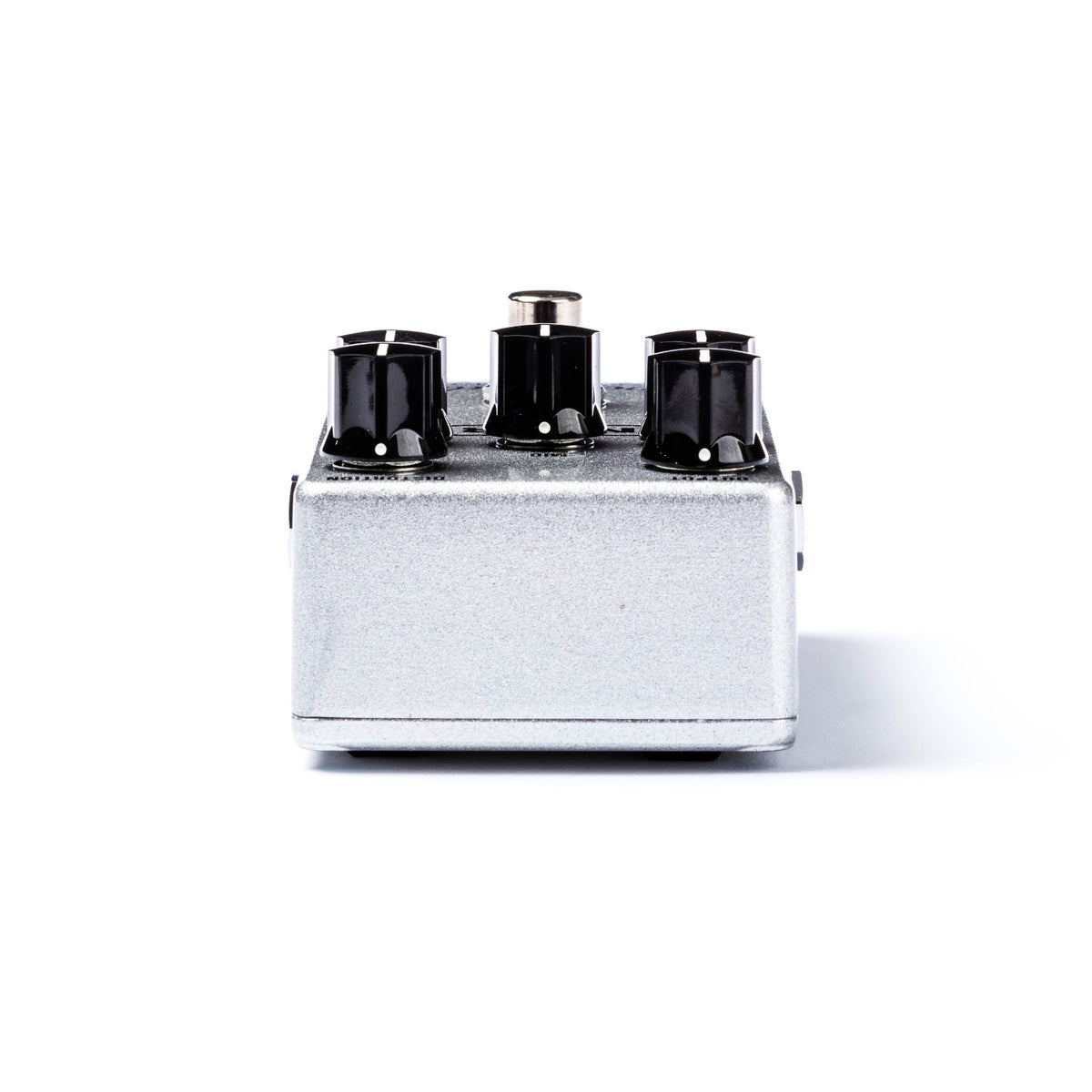 Top view of a MXR pedal with metallic silver finish. Various controls are visible.