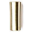 The image shows a brass guitar slide, a polished cylindrical tube used to create smooth, gliding tones by sliding along guitar strings. Commonly worn on the ring finger or pinky, slides come in various materials like glass, ceramic, steel, and brass, each affecting tone. Brass slides produce a warm, mellow sound with good sustain and are essential for blues, country, rock, and other slide guitar styles.