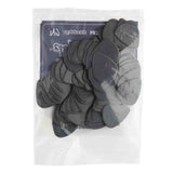 The image shows a clear plastic bag containing a bulk variety pack of primarily black or dark gray guitar picks. Some picks display printed branding, including "Fender," and thickness measurements like ".88mm." These flat plectrums are used to play guitar strings and come in different gauges for varied tone and feel. This pack is ideal for guitarists seeking multiple pick types or stocking up on this essential accessory.