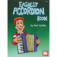 The cover of a book called "Easiest Accordion Book" featuring a cartoon man playing an accordion with a green background. 