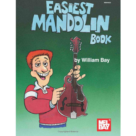 Book cover of 'Easiest Mandolin Book' by William Bay with a cartoon character holding a mandolin.